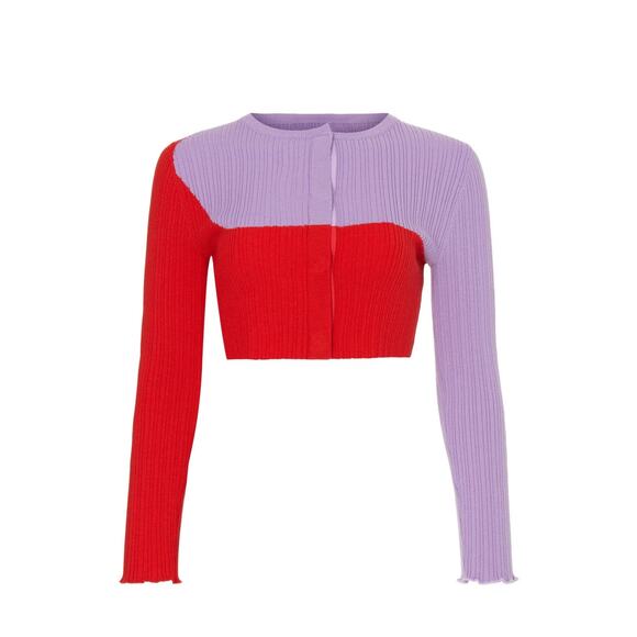 Victor Glemaud Red Purple Colorblock Cropped Cardigan Wool Sweater XS - Picture 5 of 14